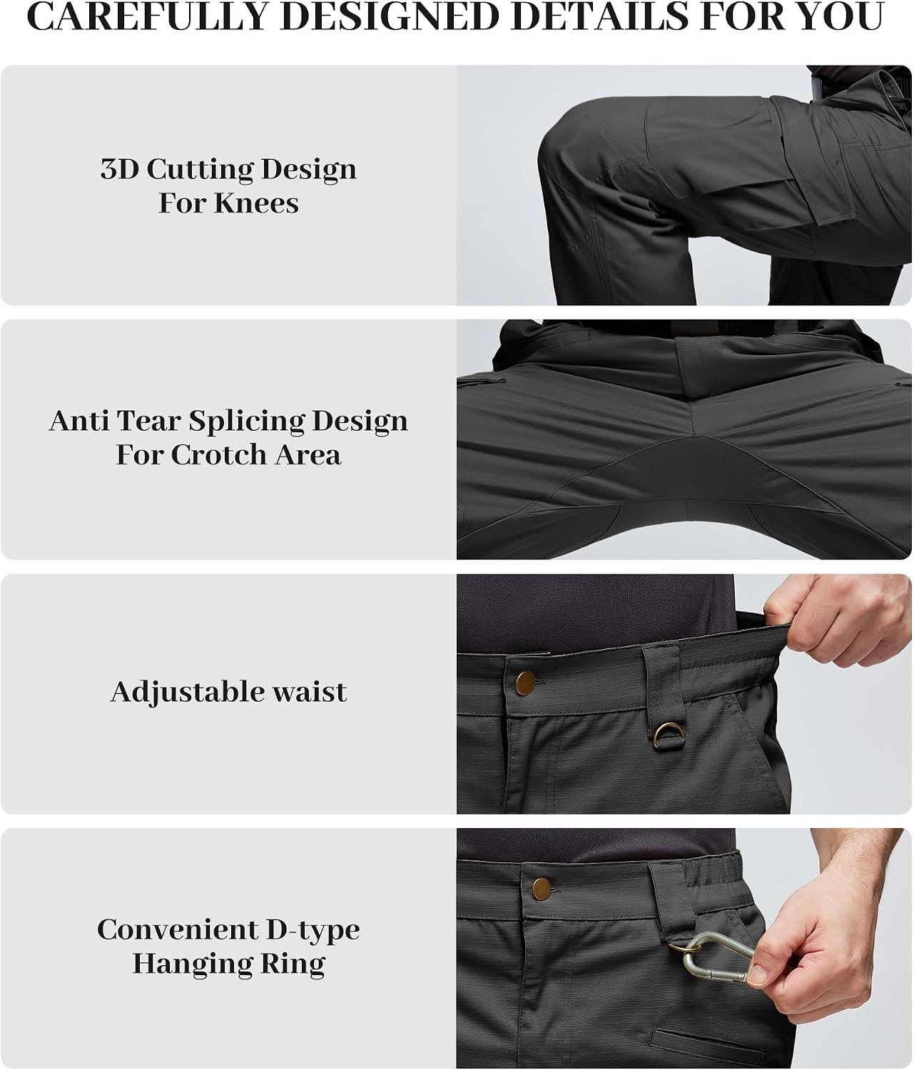 image:imageZITY Mens Tactical Work Cargo Pants Ripstop Water Resistant 9 PocketBlack
