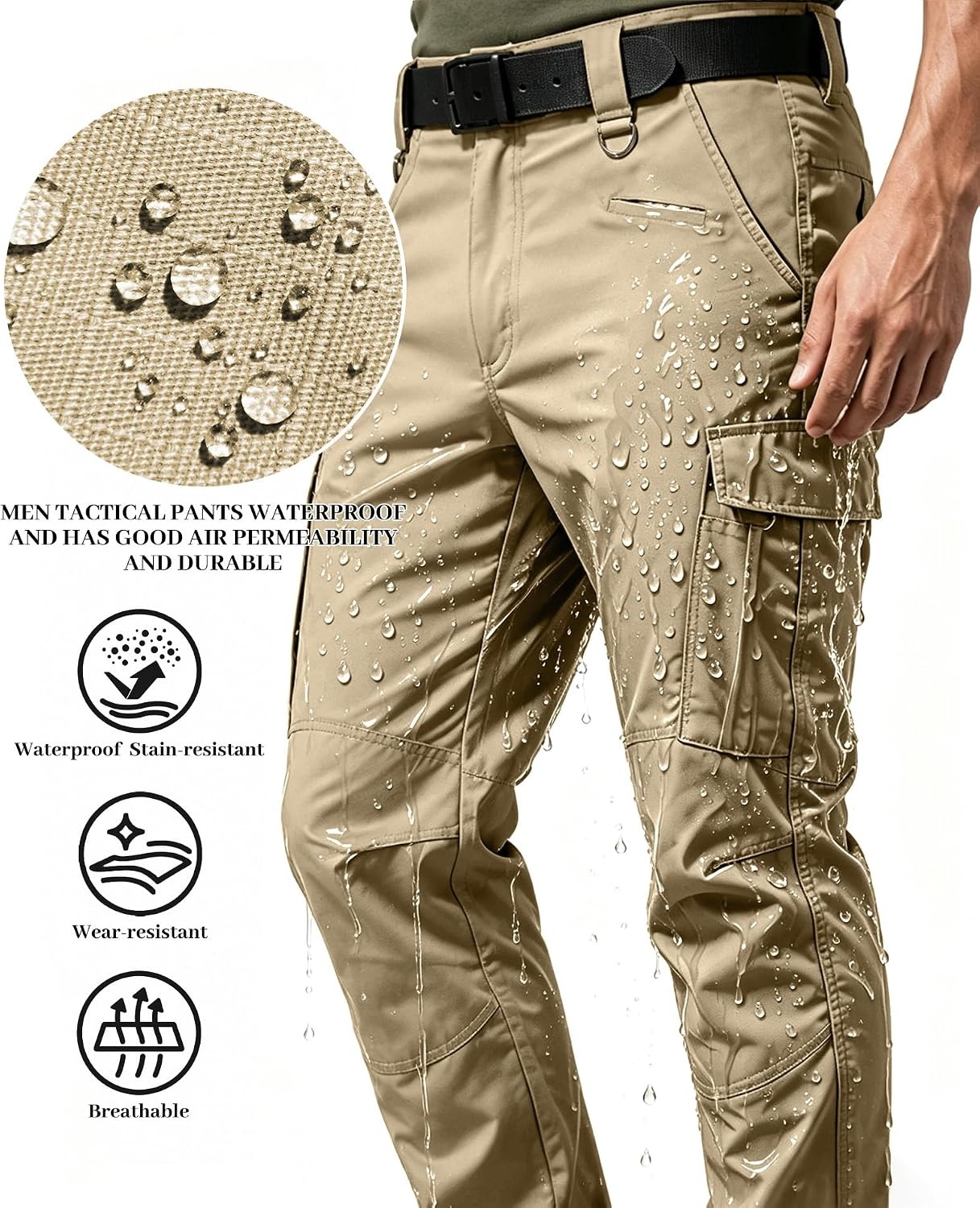 image:imageZITY Mens Tactical Work Cargo Pants Ripstop Water Resistant 9 PocketKhaki