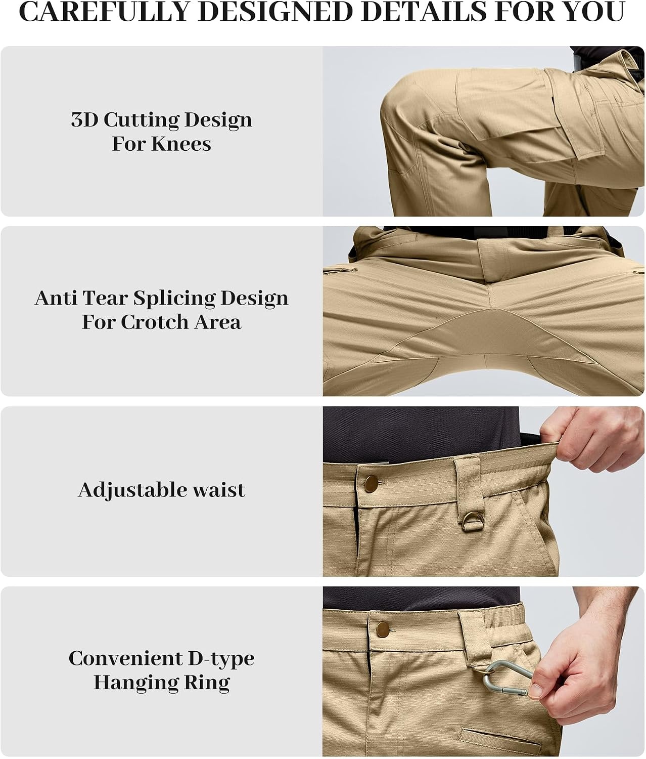 image:imageZITY Mens Tactical Work Cargo Pants Ripstop Water Resistant 9 PocketKhaki