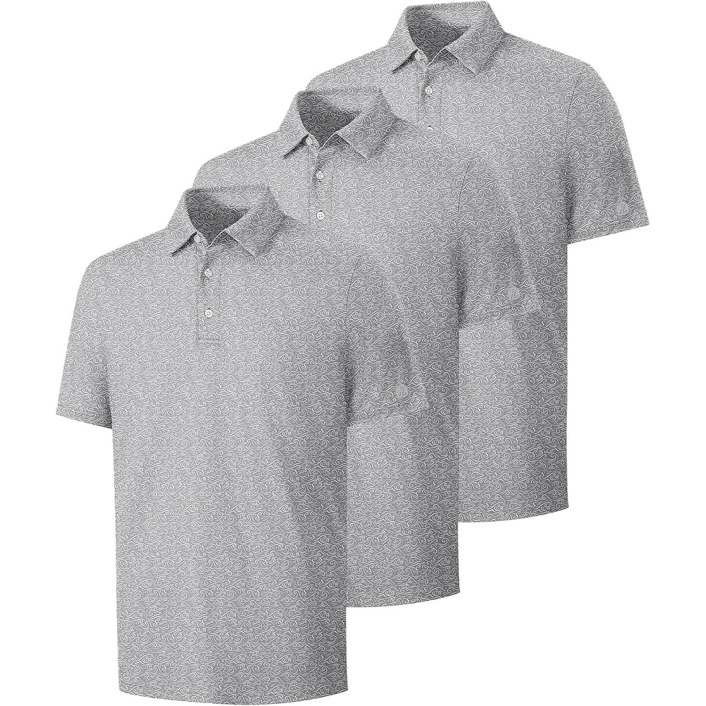 image:imageZITY 3 Pack Mens Golf Shirts Short Sleeve UPF 50 Print Performance Polo Moisture Wicking Casual Collared Golf Shirts for Men3 Black White Texture