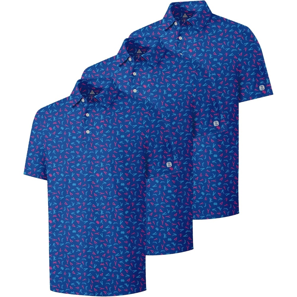 image:imageZITY 3 Pack Mens Golf Shirts Short Sleeve UPF 50 Print Performance Polo Moisture Wicking Casual Collared Golf Shirts for Men3 Blue Purple Lobster