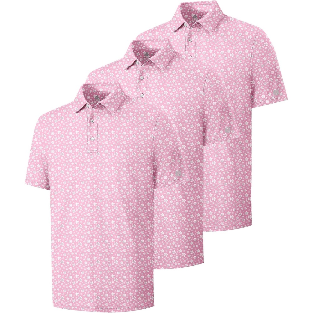 image:imageZITY 3 Pack Mens Golf Shirts Short Sleeve UPF 50 Print Performance Polo Moisture Wicking Casual Collared Golf Shirts for Men3 Pink Flower