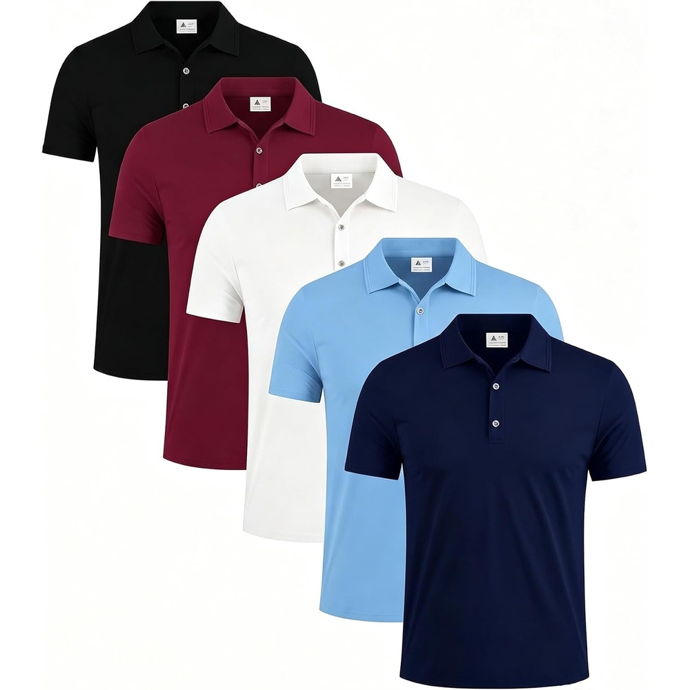 image:imageZITY 5 Pack Mens Classic Polo Shirts Short Sleeve Athletic Golf TShirtBlackAnkora RedWhiteSky BlueNavy