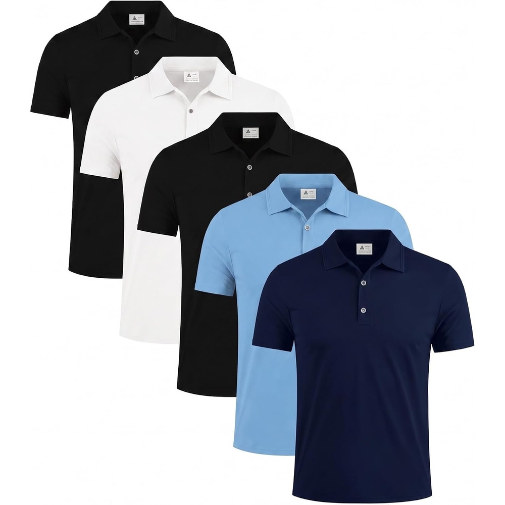 image:imageZITY 5 Pack Mens Classic Polo Shirts Short Sleeve Athletic Golf TShirtBlackBlackNavyWhiteSky Blue