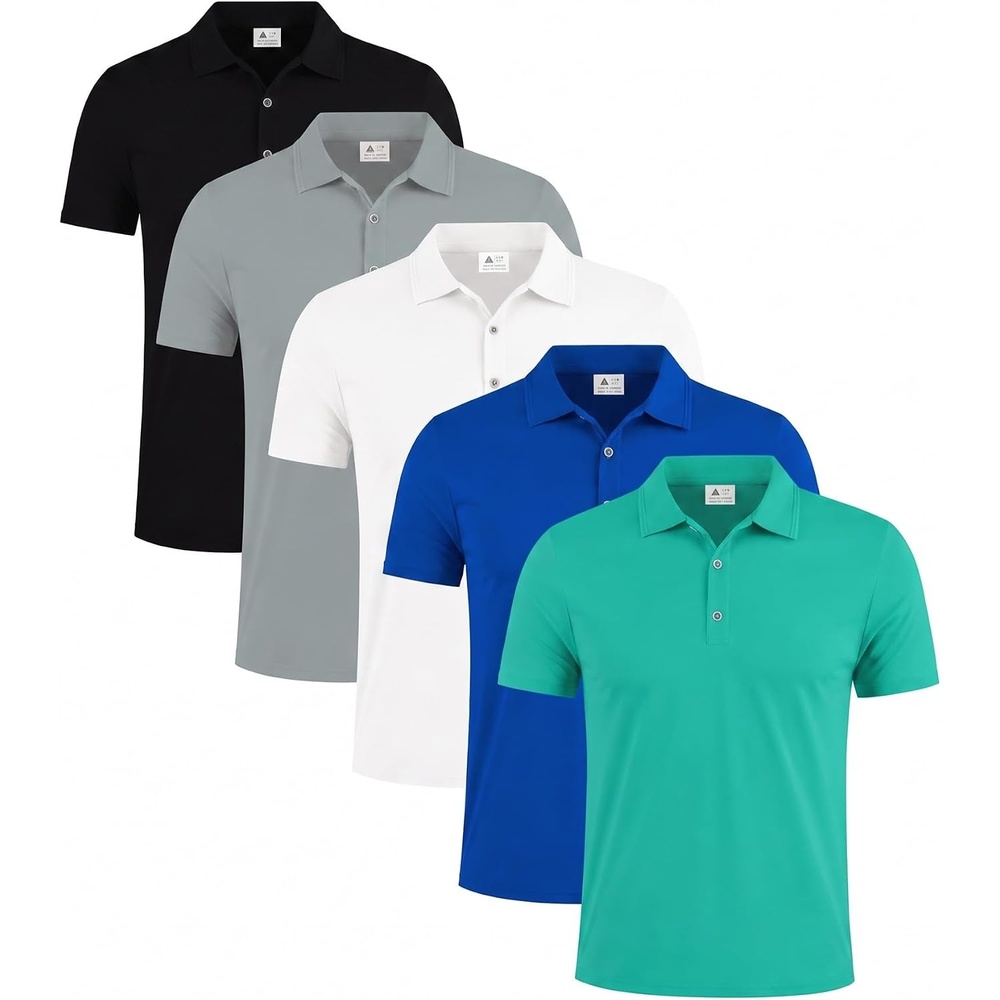 image:imageZITY 5 Pack Mens Classic Polo Shirts Short Sleeve Athletic Golf TShirtBlackSilver GrayWhiteRoyal BlueLake Green
