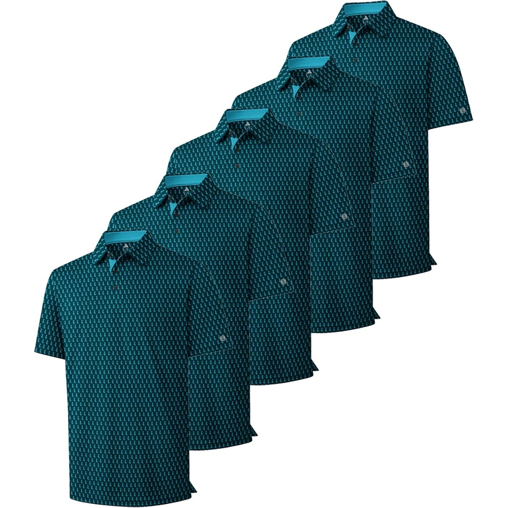 image:imageZITY 5 Pack Mens Golf Shirts Short Sleeve Print Patterns Performance Moisture Wicking Polo Shirt5 Blue Green Seahorse