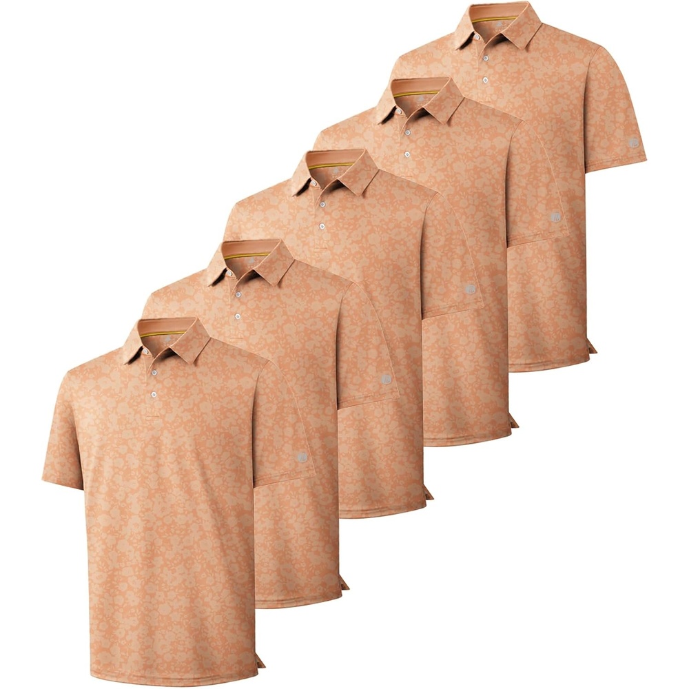 image:imageZITY 5 Pack Mens Golf Shirts Short Sleeve Print Patterns Performance Moisture Wicking Polo Shirt5 Light Orange Flower