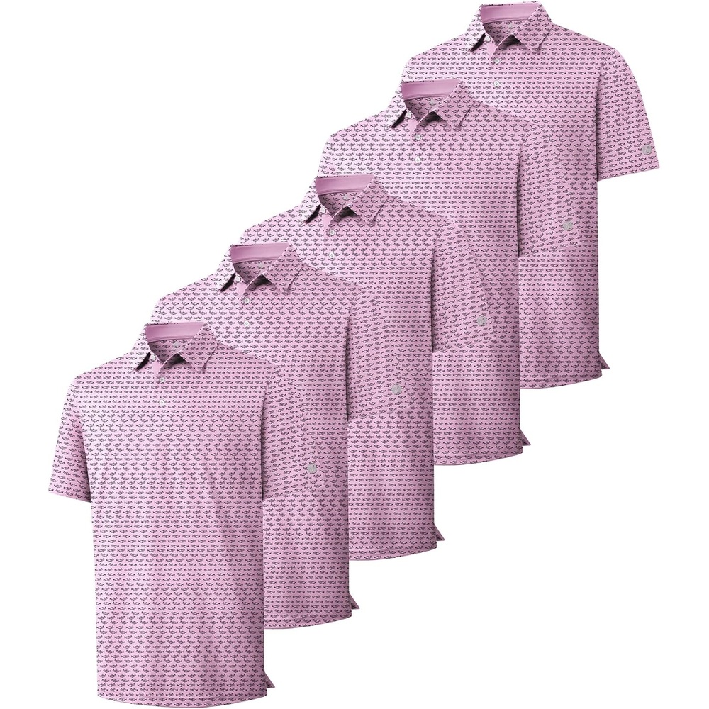 image:imageZITY 5 Pack Mens Golf Shirts Short Sleeve Print Patterns Performance Moisture Wicking Polo Shirt5 Pink Fish Bones