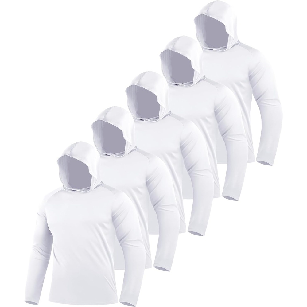 image:imageZITY 5 Pack Mens Sun Protection Long Sleeve Hoodie Shirts UPF 50 Fishing Shirts Lightweight Athletic Rash Guard Sweatshirts5 White