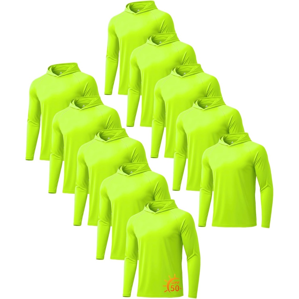 image:imageZITY 5 Pack Mens UPF 50 Hoodie Long Sleeve Shirt Sun Fishing Shirts10 Pack 10pcs Neon Green