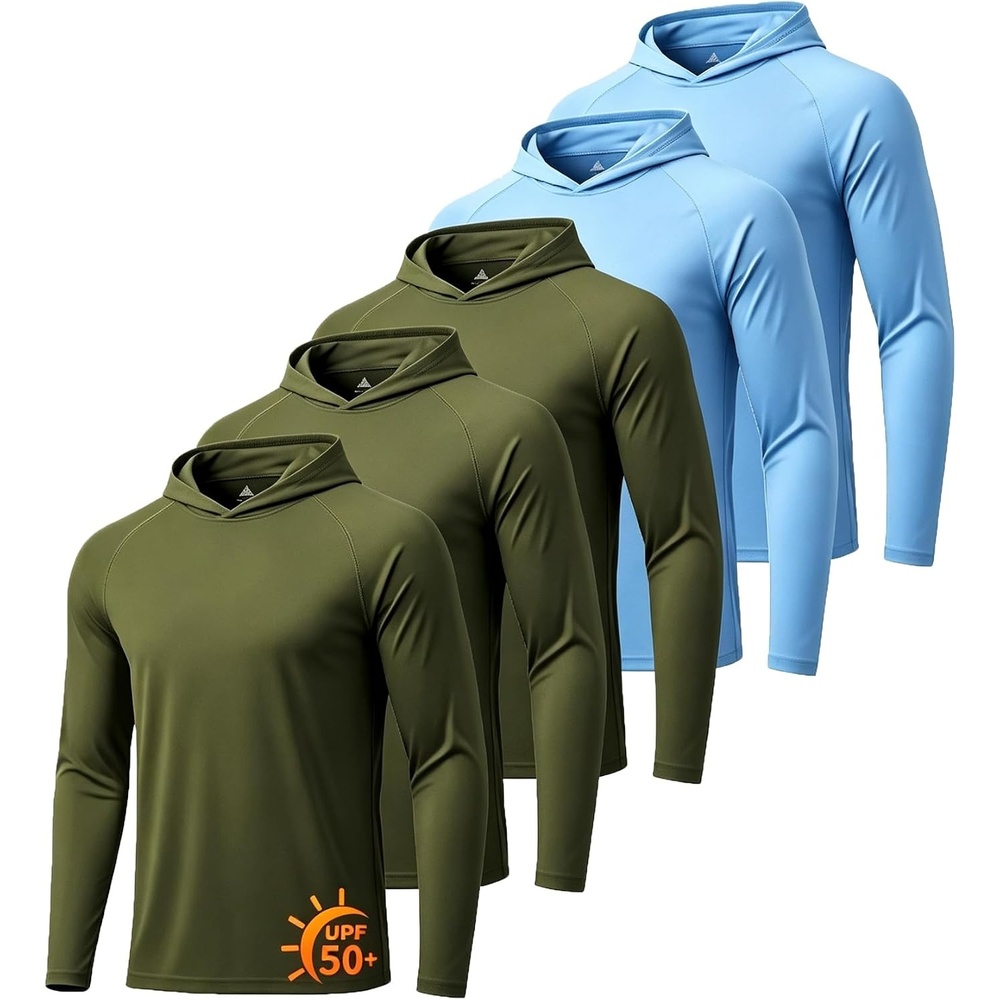 image:imageZITY 5 Pack Mens UPF 50 Hoodie Long Sleeve Shirt Sun Fishing Shirts5 Pack 3 Army Green 2 Light Blue