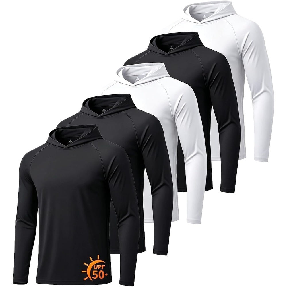 image:imageZITY 5 Pack Mens UPF 50 Hoodie Long Sleeve Shirt Sun Fishing Shirts5 Pack 3 Black  2 White