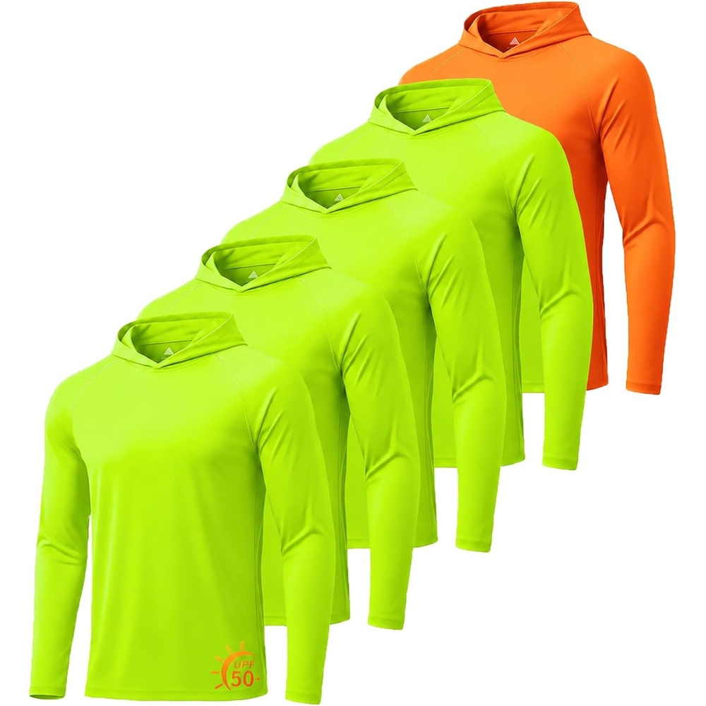 image:imageZITY 5 Pack Mens UPF 50 Hoodie Long Sleeve Shirt Sun Fishing Shirts5 Pack 4 Neon Green  1 Orange