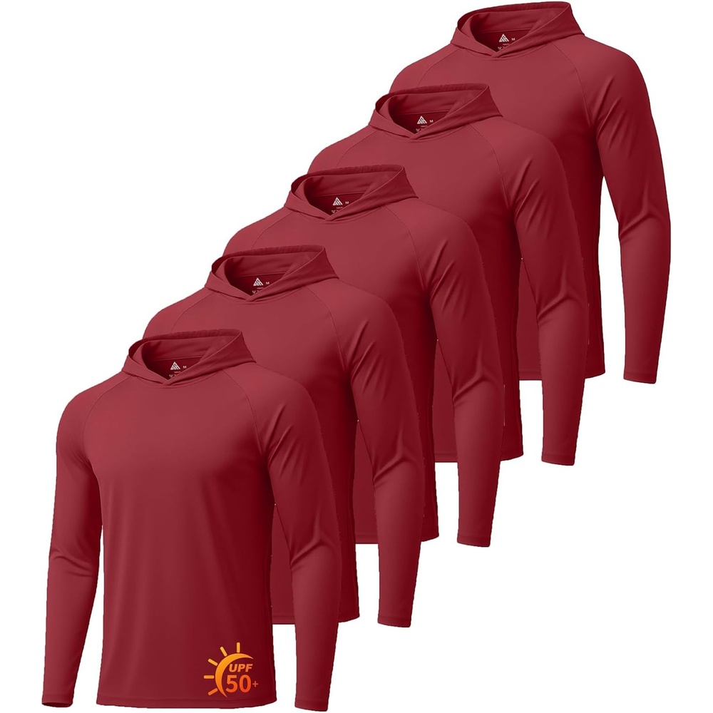 image:imageZITY 5 Pack Mens UPF 50 Hoodie Long Sleeve Shirt Sun Fishing Shirts5 Pack 5pcs Burgundy