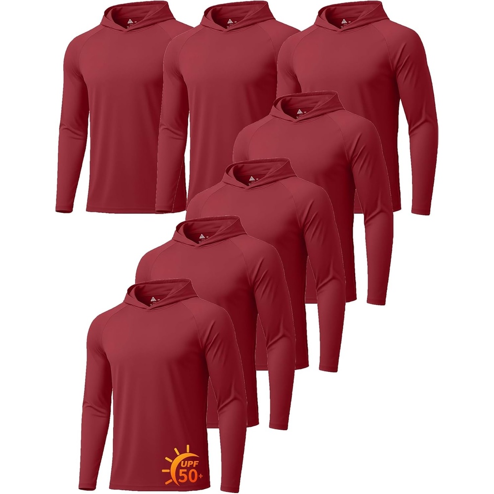 image:imageZITY 5 Pack Mens UPF 50 Hoodie Long Sleeve Shirt Sun Fishing Shirts7 Pack 7pcs Burgundy