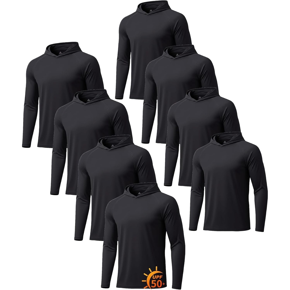image:imageZITY 5 Pack Mens UPF 50 Hoodie Long Sleeve Shirt Sun Fishing Shirts8 Pack 8pcs Black