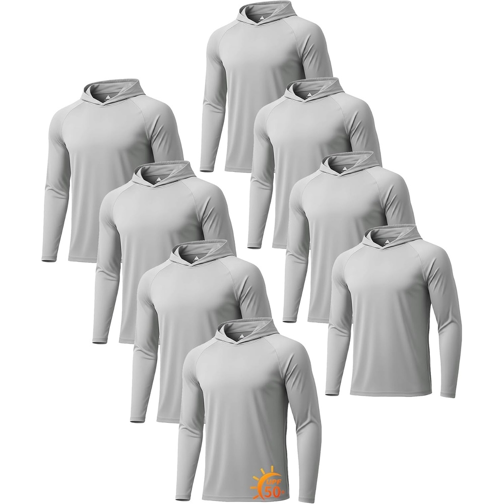 image:imageZITY 5 Pack Mens UPF 50 Hoodie Long Sleeve Shirt Sun Fishing Shirts8 Pack 8pcs Light Gray