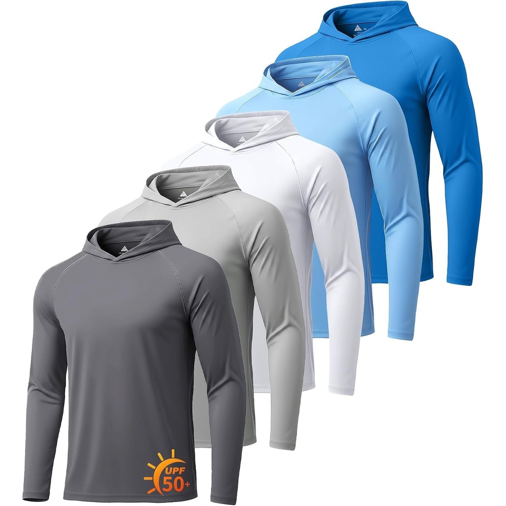 image:imageZITY 5 Pack Mens UPF 50 Hoodie Long Sleeve Shirt Sun Fishing ShirtsDark GrayLight GrayWhiteLight BlueSky Blue