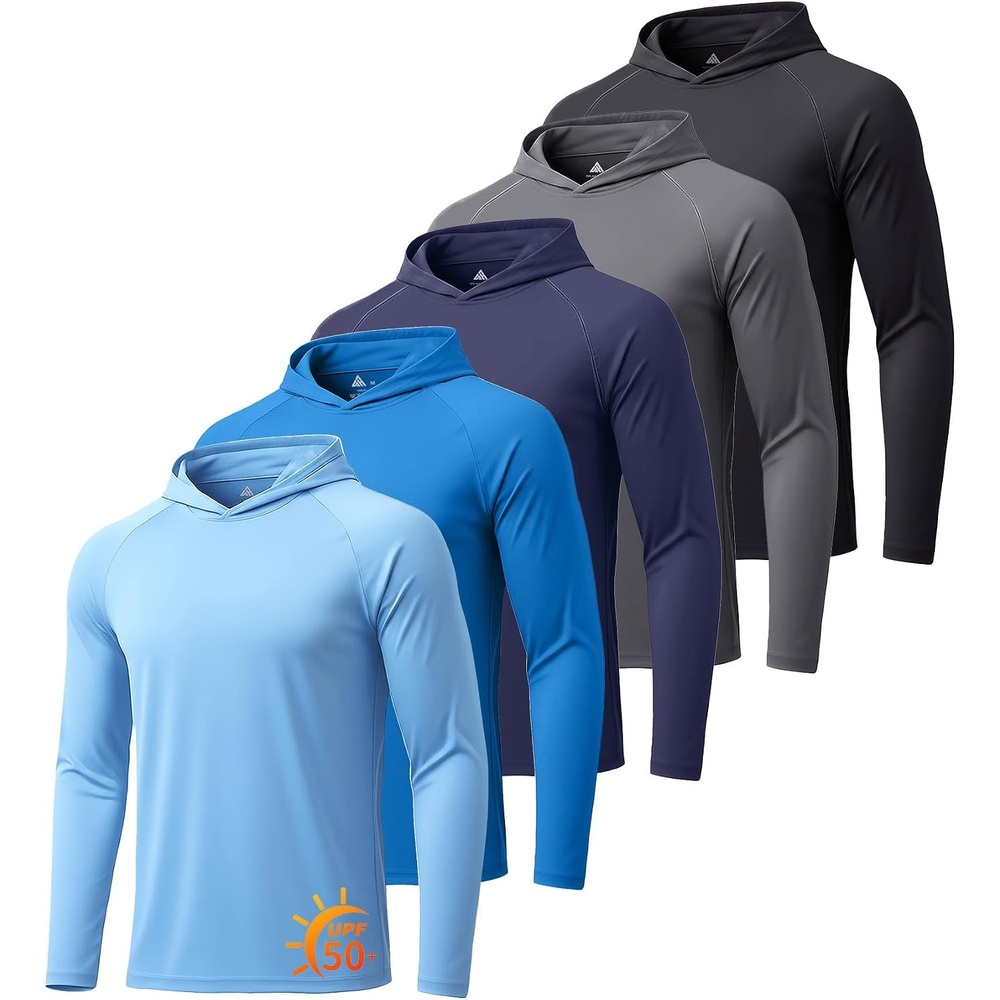 image:imageZITY 5 Pack Mens UPF 50 Hoodie Long Sleeve Shirt Sun Fishing ShirtsLight BlueSky BlueNavyDark GrayBlack