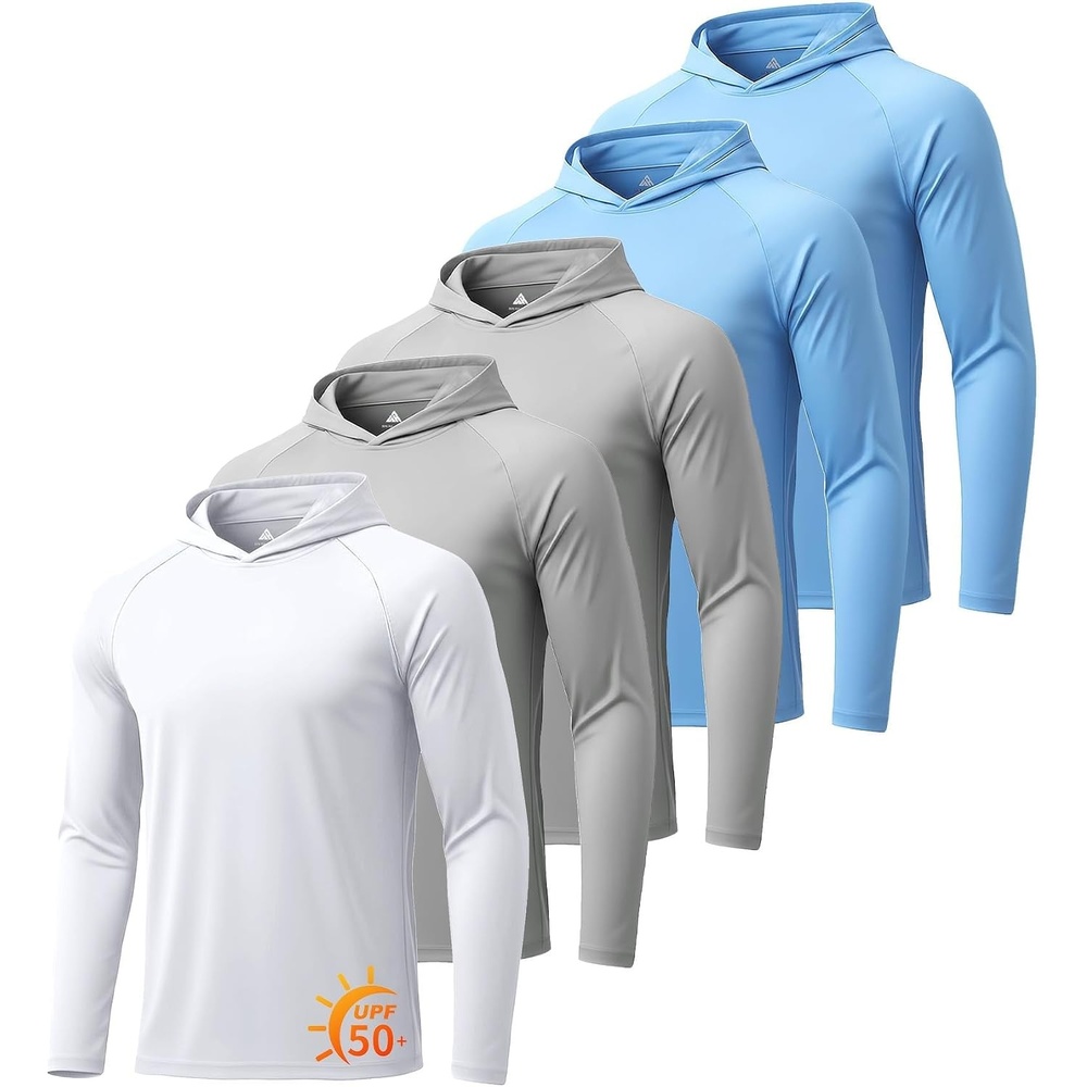 image:imageZITY 5 Pack Mens UPF 50 Hoodie Long Sleeve Shirt Sun Fishing ShirtsWhiteLight GrayLight GrayLight BlueLight Blue