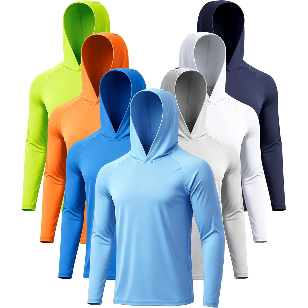 image:imageZITY 7 Pack Sun Shirts for Men UPF 50 UV Protection Athletic Hoodies7 Packneon Green Orange White Navy Blue Light Grey Light Grey Dark Blue