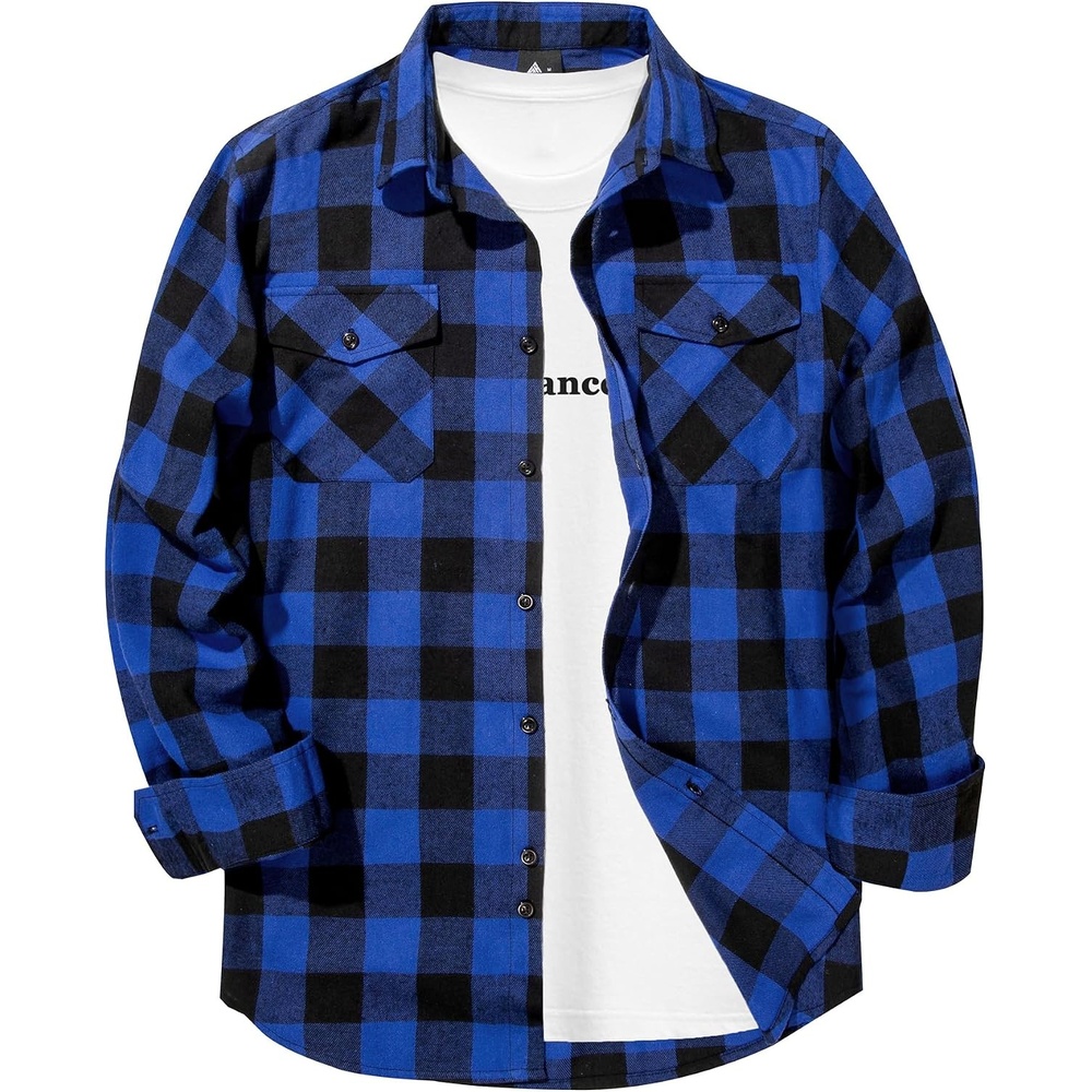 image:imageZITY Men Plaid Flannel Shirts Long Sleeve Casual Button Down Collar Jackets for Men with PocketsOne Blue
