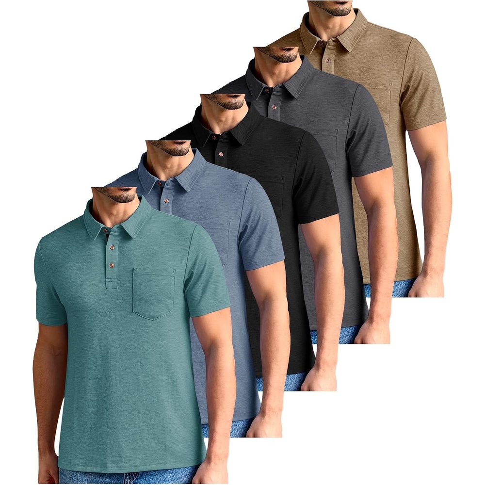 image:imageZITY Mens 5 Pack Polo Shirts with Pocket Short Sleeve CottonSet D