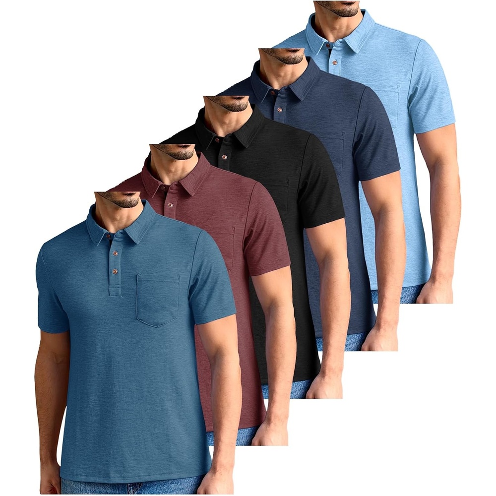 image:imageZITY Mens 5 Pack Polo Shirts with Pocket Short Sleeve CottonSet a