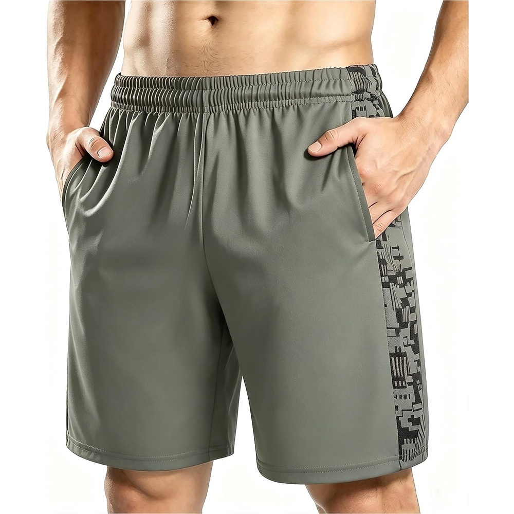 image:imageZITY Mens Athletic Running Shorts Fast Dry Lightweight Gym Workout Shorts with Pockets for BasketballGray White