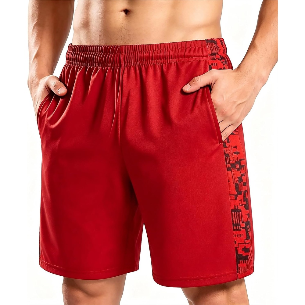 image:imageZITY Mens Athletic Running Shorts Fast Dry Lightweight Gym Workout Shorts with Pockets for BasketballRed