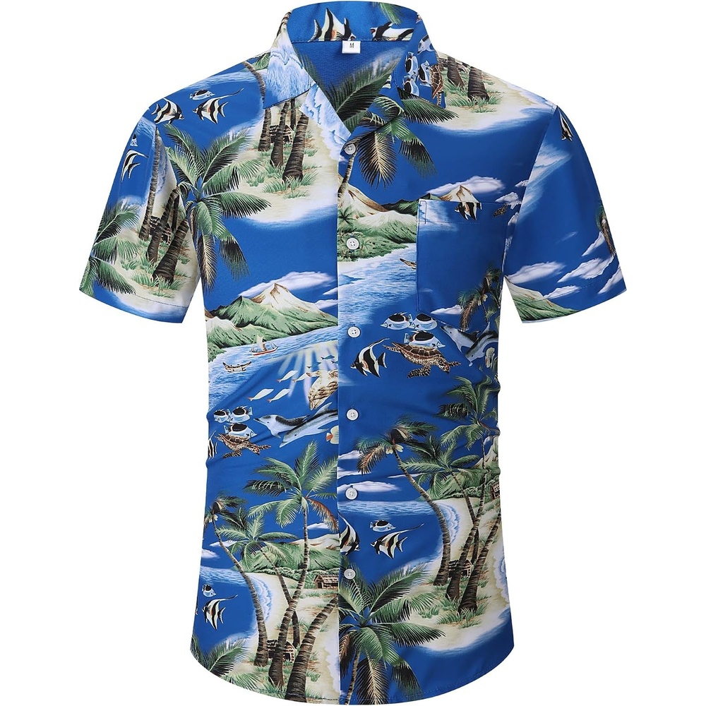 image:imageZITY Mens Casual ShortSleeve Shirt Button Down Shirt Casual Beach ClothesBlue 1