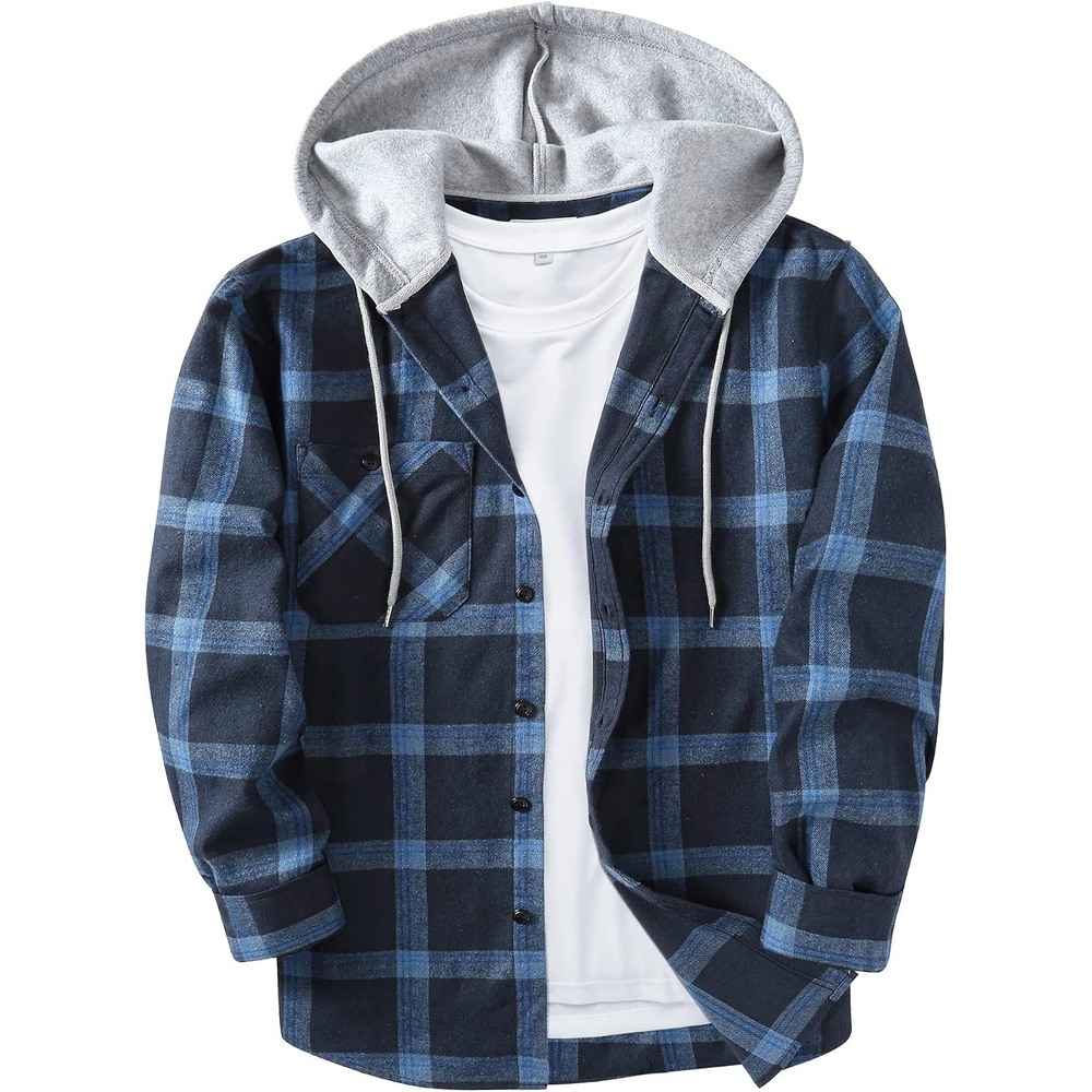 image:imageZITY Mens Flannel Hoodie Shirts Casual Button Down Long Sleeve Plaid ShirtNavy