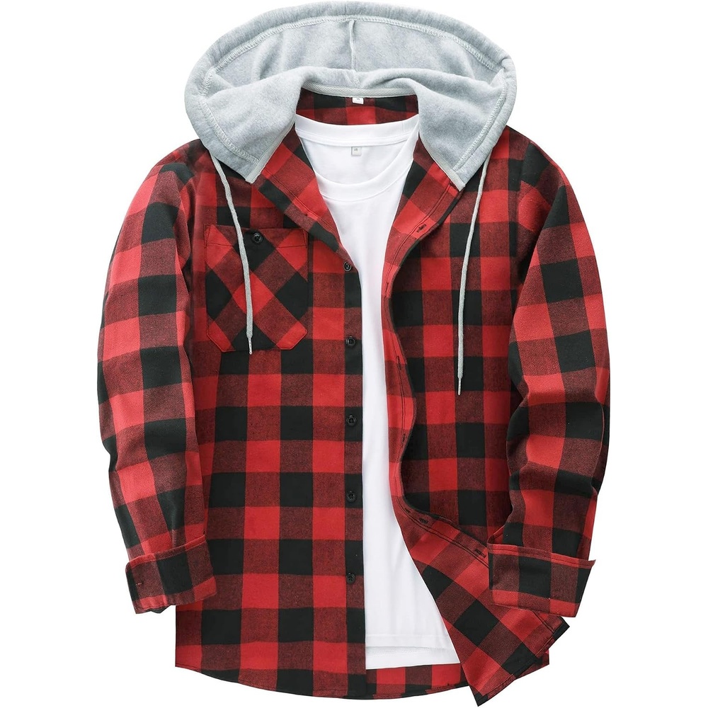 image:imageZITY Mens Flannel Hoodie Shirts Casual Button Down Long Sleeve Plaid ShirtRed