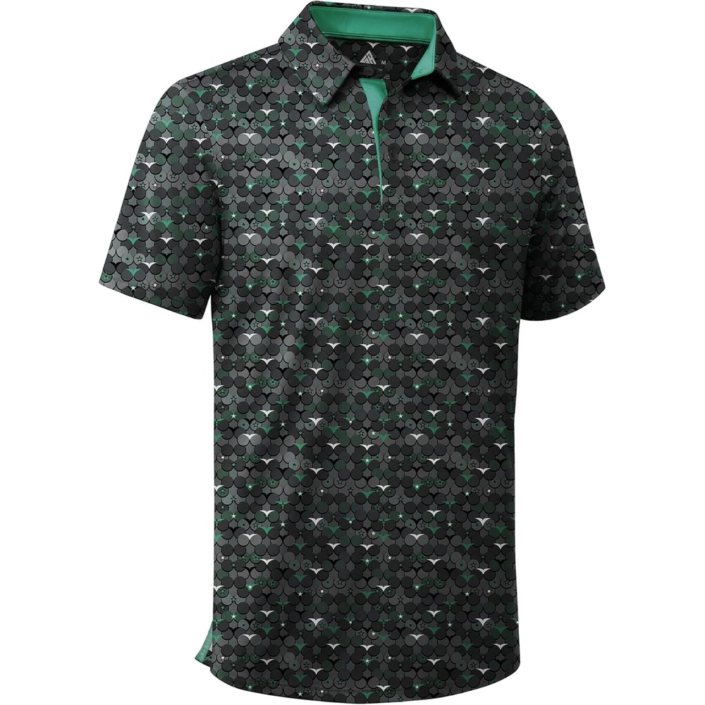 image:imageZITY Mens Golf Shirts Short Sleeve Print Patterns Casual Collared PoloBlackish Green