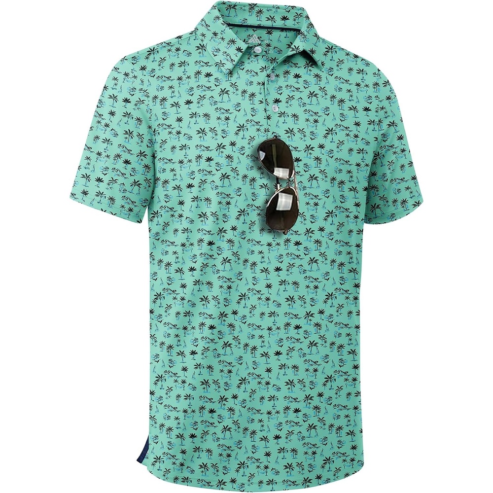 image:imageZITY Mens Golf Shirts Short Sleeve Print Patterns Casual Collared PoloLight Green Tree