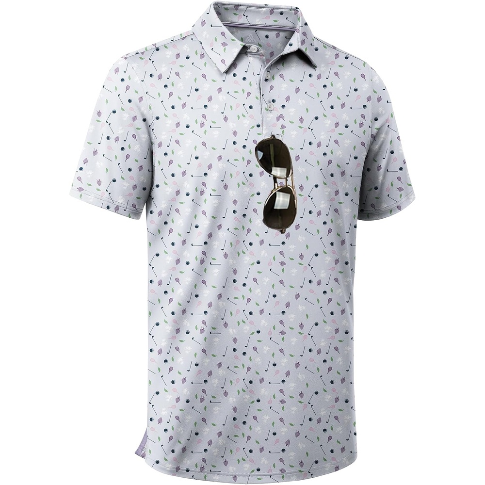 image:imageZITY Mens Golf Shirts Short Sleeve Print Patterns Casual Collared PoloLight Purple Strawberry