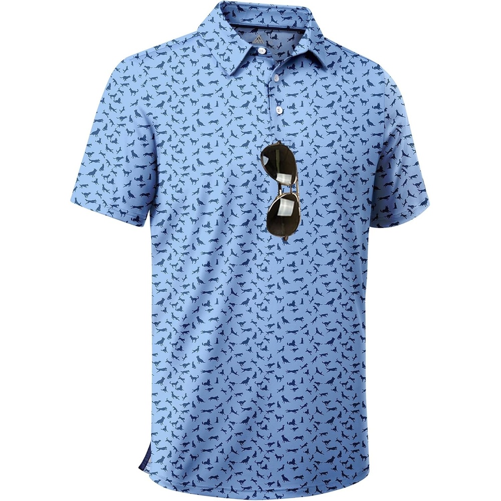 image:imageZITY Mens Golf Shirts Short Sleeve Print Patterns Casual Collared PoloMoon Blue