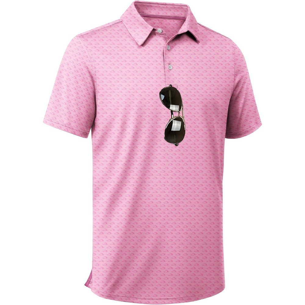 image:imageZITY Mens Golf Shirts Short Sleeve Print Patterns Casual Collared PoloPink Waves