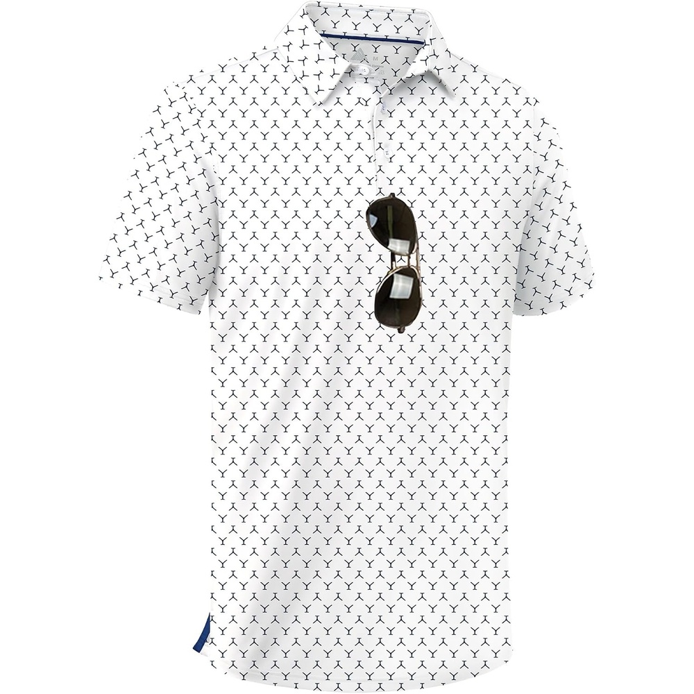 image:imageZITY Mens Golf Shirts Short Sleeve Print Patterns Casual Collared PoloWhite