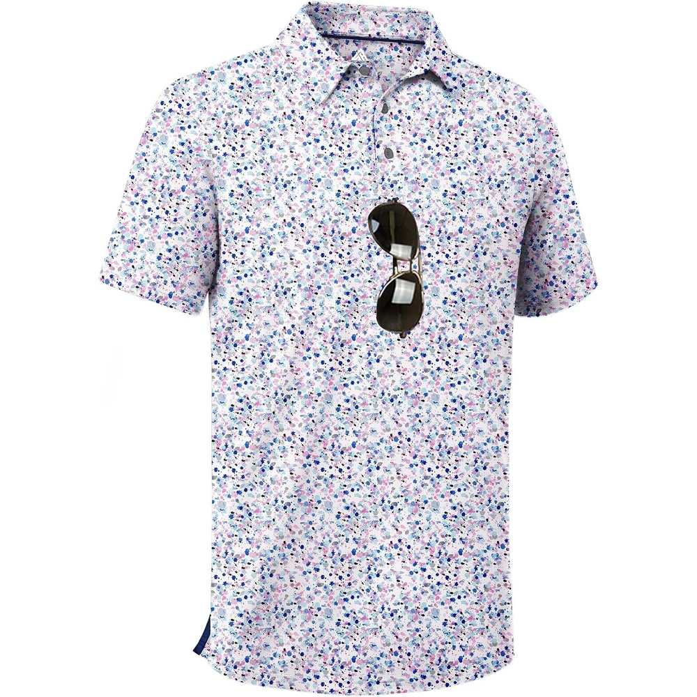 image:imageZITY Mens Golf Shirts Short Sleeve Print Patterns Casual Collared PoloWhite Colorful Dots