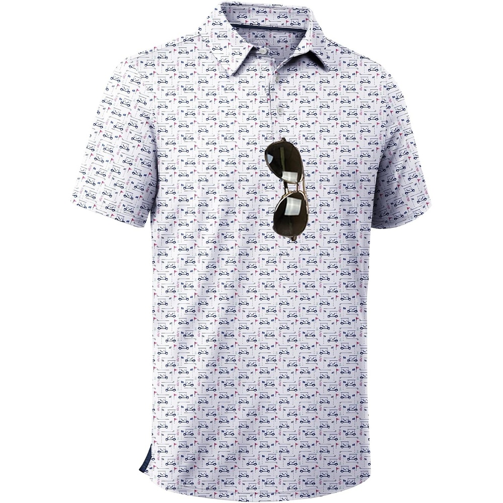 image:imageZITY Mens Golf Shirts Short Sleeve Print Patterns Casual Collared PoloWhite Golf Cart