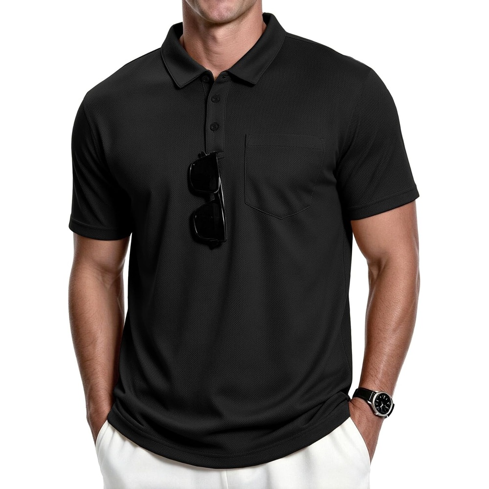 image:imageZITY Mens Polo Shirts with Pocket Short Sleeve MoistureWicking TshirtBlack