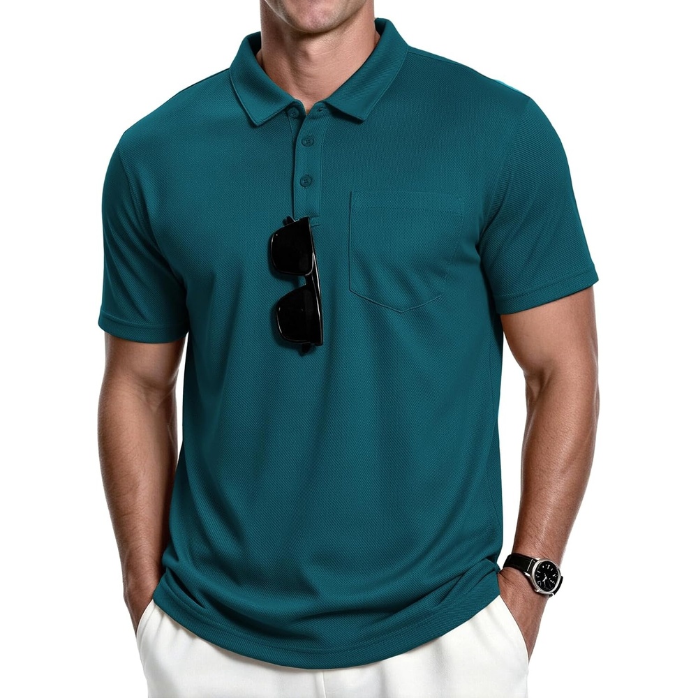 image:imageZITY Mens Polo Shirts with Pocket Short Sleeve MoistureWicking TshirtDark Teal Blue