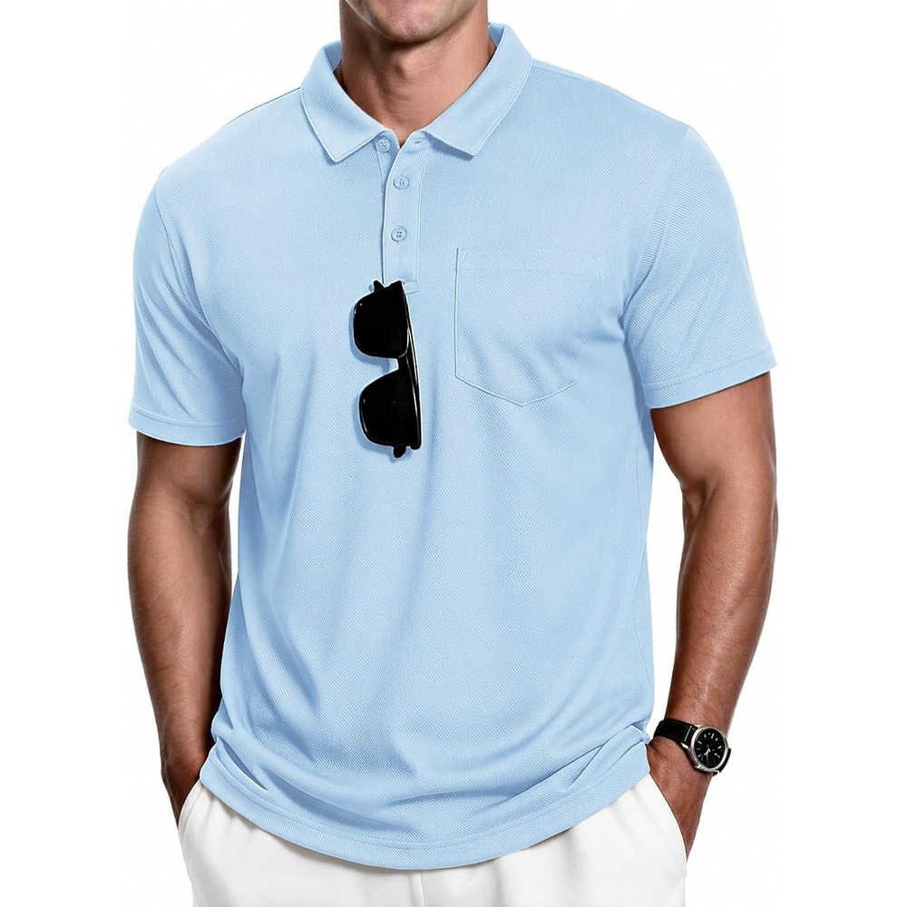 image:imageZITY Mens Polo Shirts with Pocket Short Sleeve MoistureWicking TshirtLight Blue