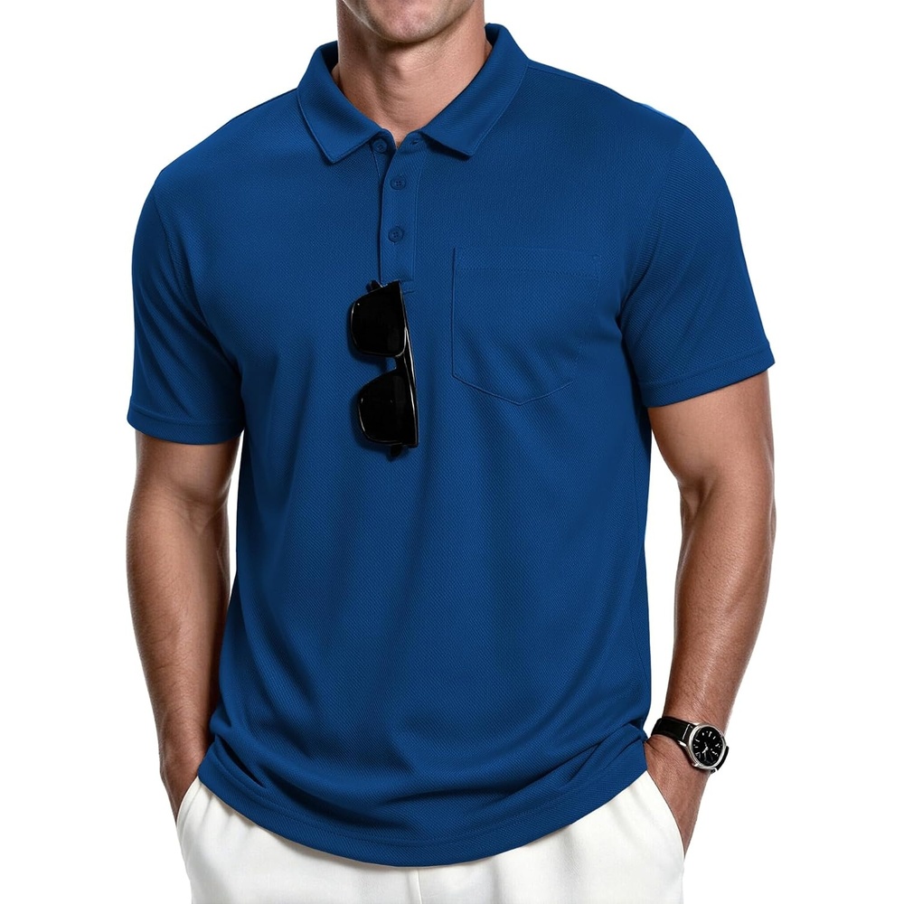 image:imageZITY Mens Polo Shirts with Pocket Short Sleeve MoistureWicking TshirtRoyal Blue
