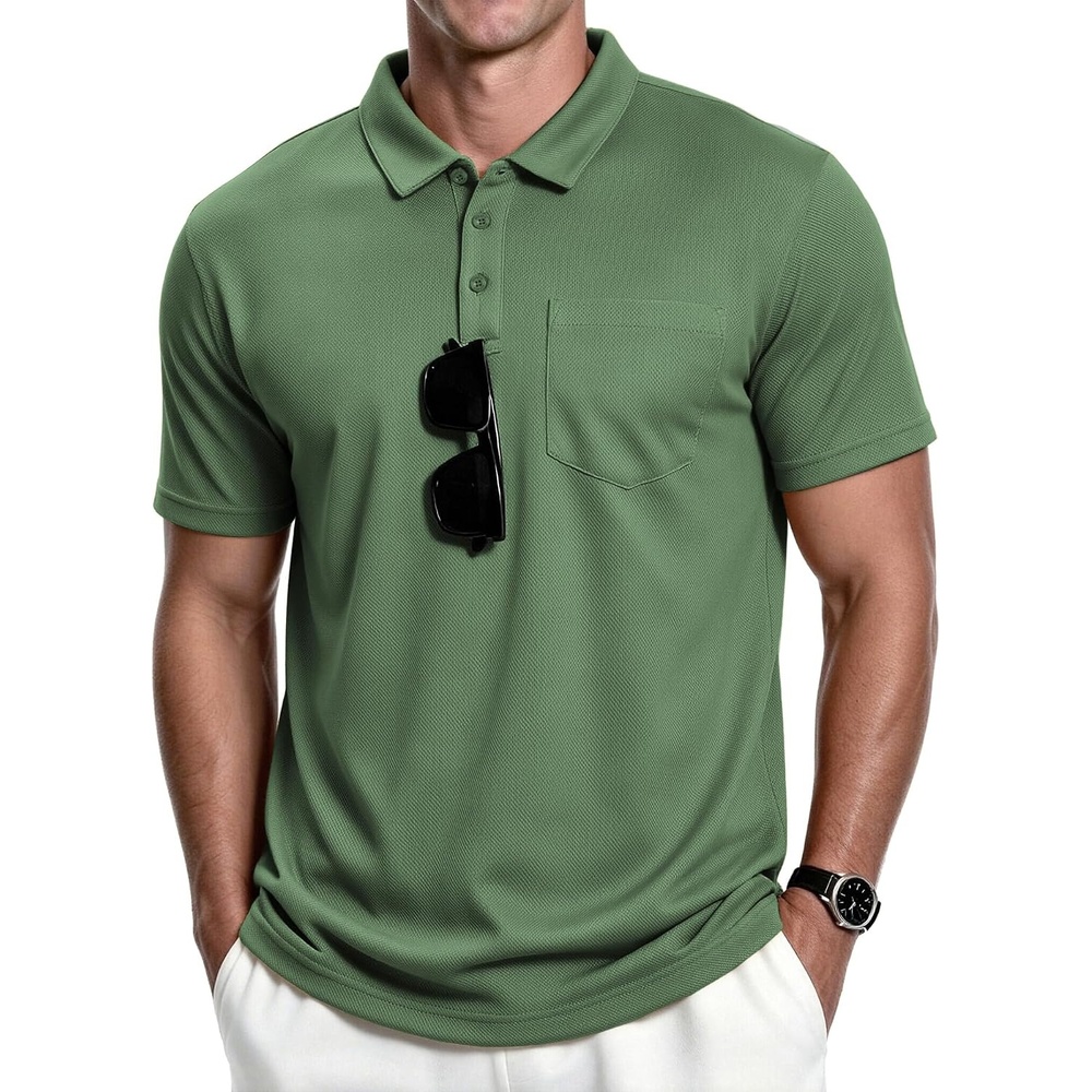 image:imageZITY Mens Polo Shirts with Pocket Short Sleeve MoistureWicking TshirtZlight Green