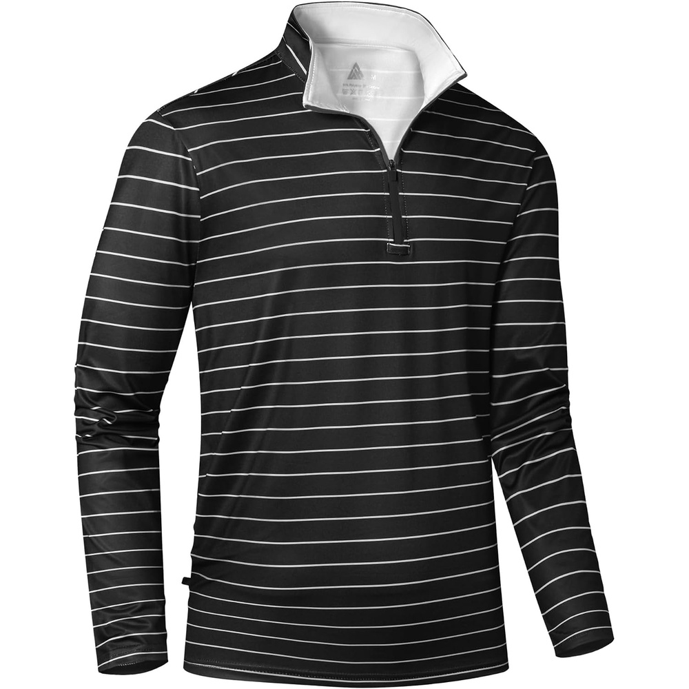 image:imageZITY Mens Printed Quarter Zip Pullover UPF 50 Long Sleeve Golf ShirtBlack White Stripe