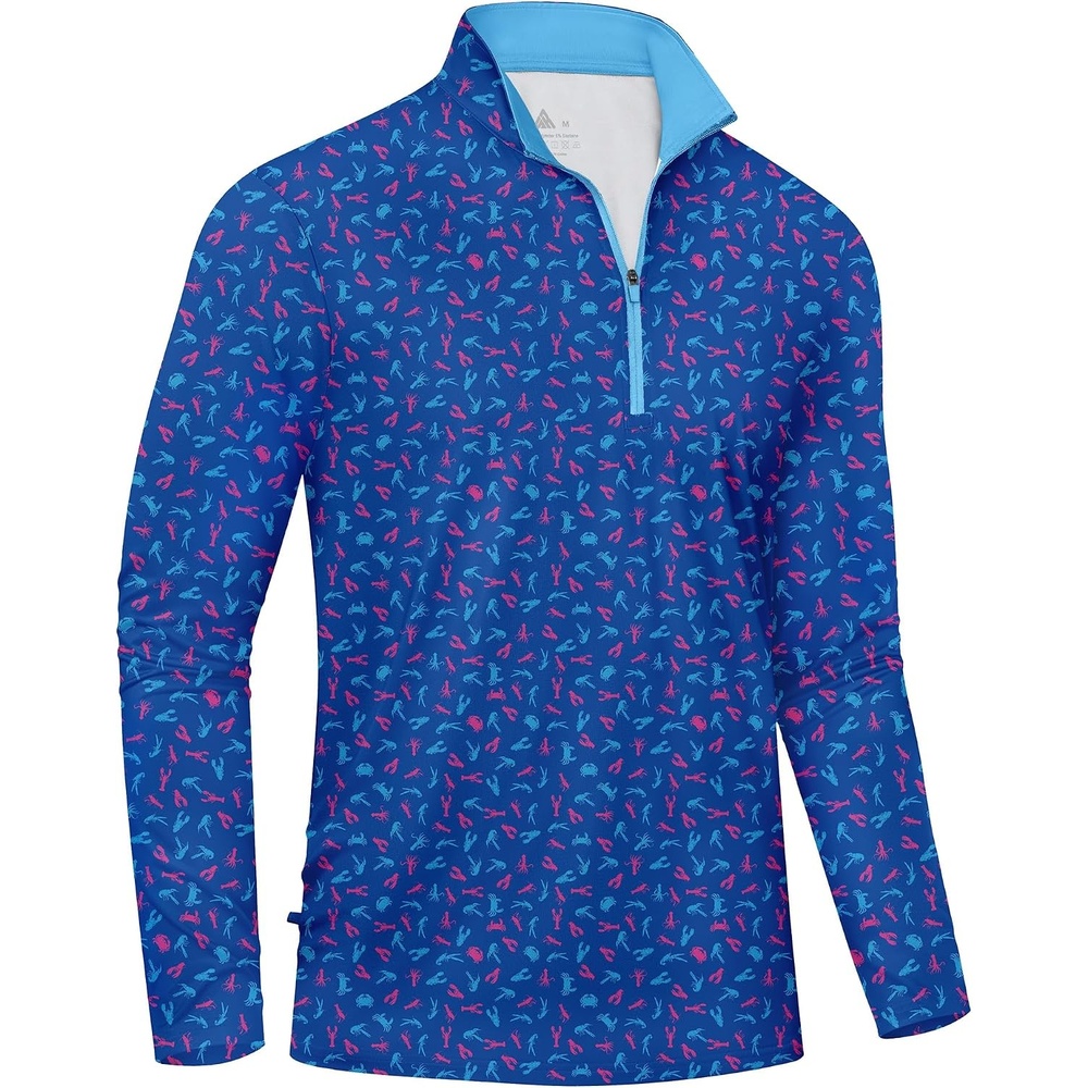 image:imageZITY Mens Printed Quarter Zip Pullover UPF 50 Long Sleeve Golf ShirtBlue Purple Lobster