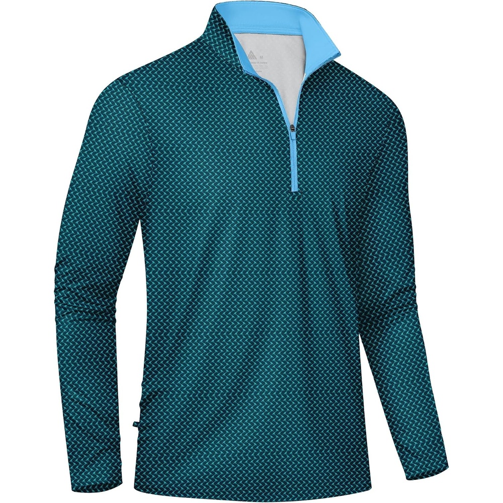 image:imageZITY Mens Printed Quarter Zip Pullover UPF 50 Long Sleeve Golf ShirtBluish Green Sharks