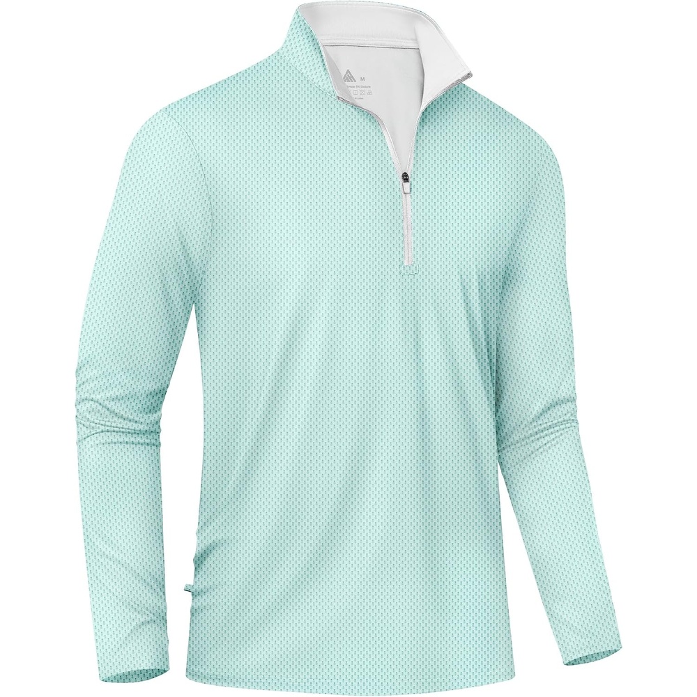 image:imageZITY Mens Printed Quarter Zip Pullover UPF 50 Long Sleeve Golf ShirtLight Green Pineapple
